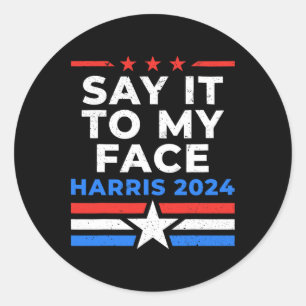 Sticker Rond À Mon Visage Chat Lady Votant Harris Walz