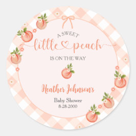 Sticker Rond A Sweet Little Peach Gingham Baby Shower