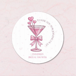 Sticker Rond A Tini Bit Engaged Pink Martini Bridal Shower 