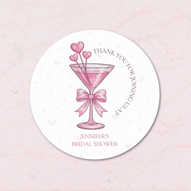 Sticker Rond A Tini Bit Engaged Pink Martini Bridal Shower  (Créateur téléchargé)