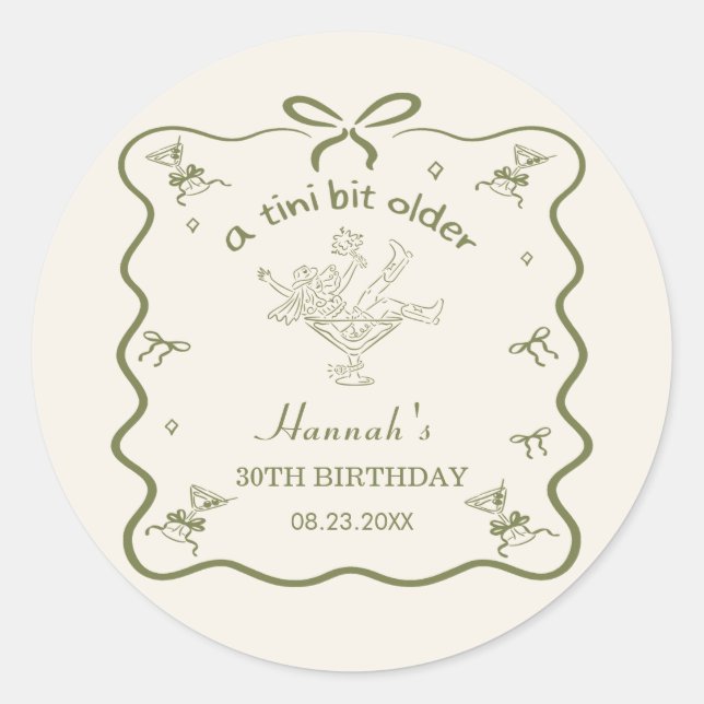 Sticker Rond A Tini Bit Older Espresso Martini Bow Birthday (Devant)