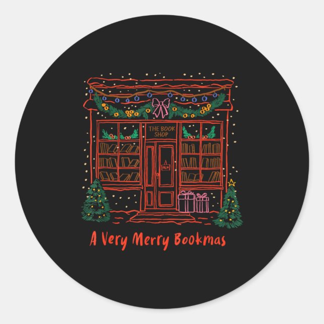 Sticker Rond A Very Merry Bookmas Cozy Christmas Bookstore Holi (Devant)