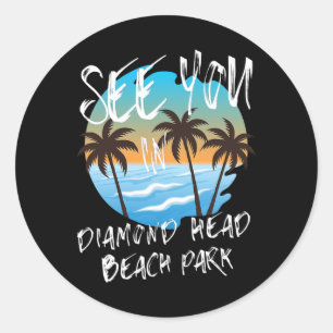 Sticker Rond À vous Diamond-head-beach-park Rétro Vintage Oahu