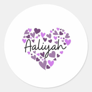 Sticker Rond Aaliyah, coeur pourpre