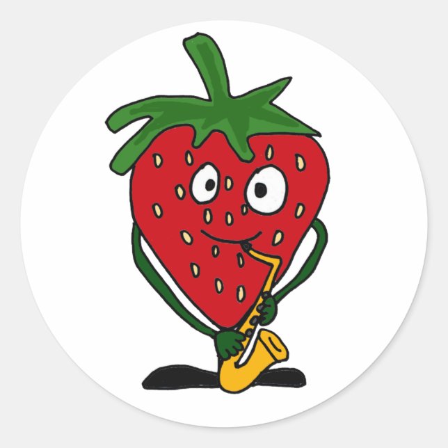Sticker Rond AB- Fraise Jouer du saxophone (Devant)