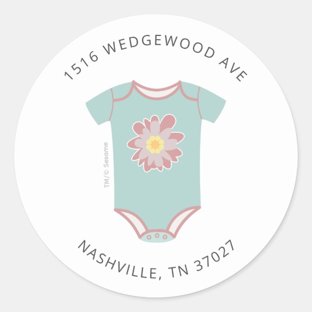 Sticker Rond Abby Cadabby Bodysuit Adresse du Baby shower (Devant)