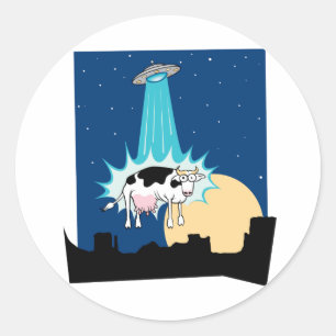 Sticker Rond Abduction de vache à UFO