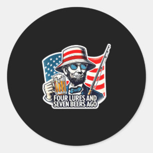 Sticker Rond Abe lincoln quatre leurres sept bières ago pêche