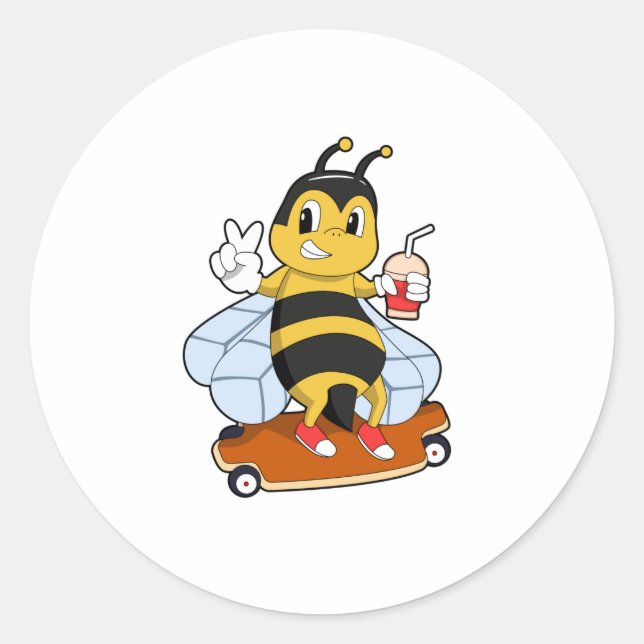 Sticker Rond Abee comme patineur avec skateboard (Devant)