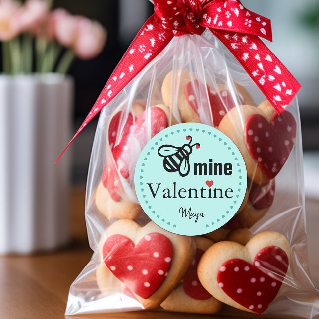 Sticker Rond Abee Mine Valentine Faveur Nom (Bee Mine Valentine Favor Name Classic Round Sticker)