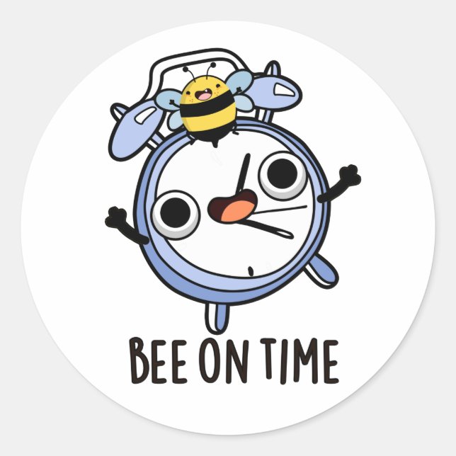Sticker Rond Abeille À L'Heure Drôle Pun D'Horloge D'Insectes (Devant)