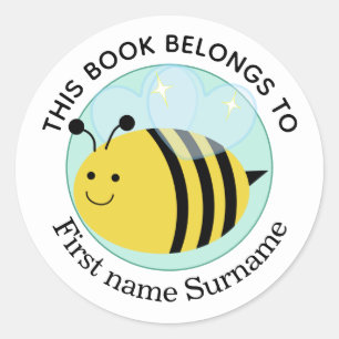 Sticker Rond Abeille Ce Livre Appartient À Personnalisé