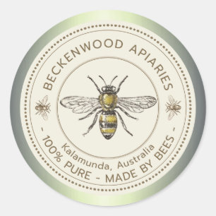 Sticker Rond Abeille de miel apiculteur jaune Apiary frontière