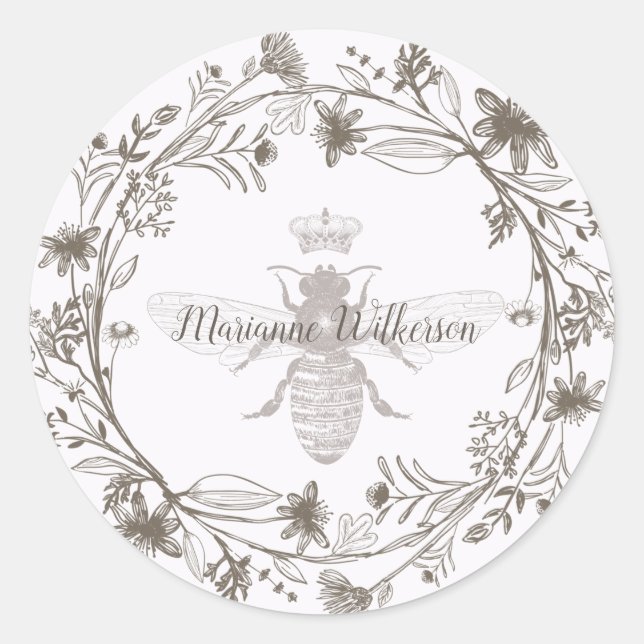 Sticker Rond Abeille Élégante Et Nom De La Couronne (Devant)