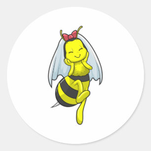 Sticker Rond Abeille en mariée au Mariage avec Voile