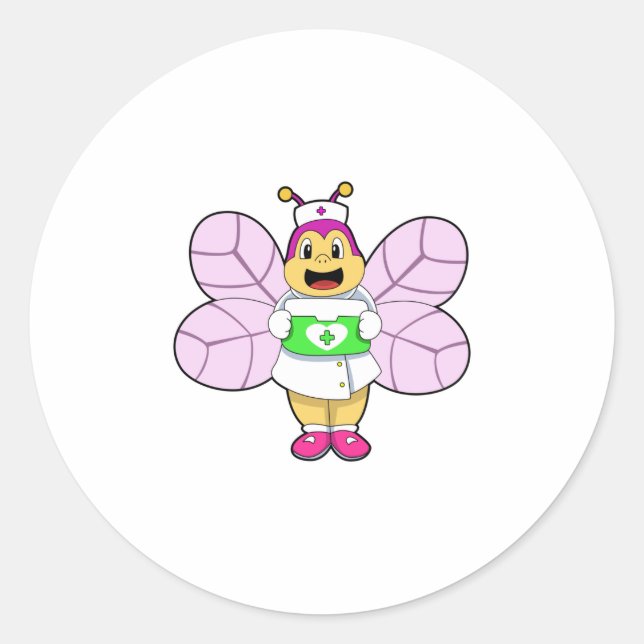 Sticker Rond Abeille en tant qu'infirmière avec trousse First a (Devant)