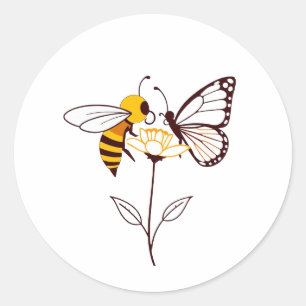 Sticker Rond Abeille et papillon sur Flower   Stic inspiré par 