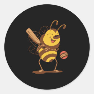Sticker Rond Abeille jouant au cricket 