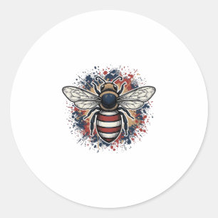 Sticker Rond Abeille patriotique gravure vintage vecteur Design