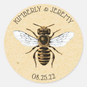Sticker Rond Abeille vintage avec texte