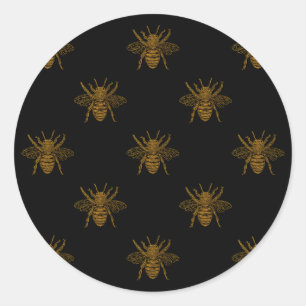 Sticker Rond Abeilles à huile métal or sur noir