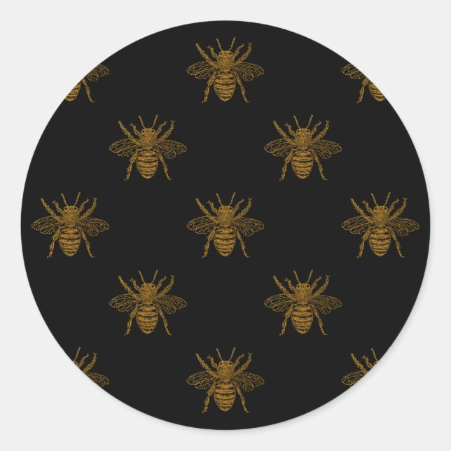 Sticker Rond Abeilles à huile métal or sur noir (Devant)