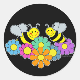 Sticker Rond Abeilles et fleurs