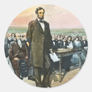 Sticker Rond Abraham Lincoln récite l'adresse de Gettysburg Vin
