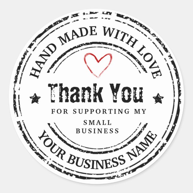 Sticker Rond Abstrait fait à la main avec amour | merci (Devant)