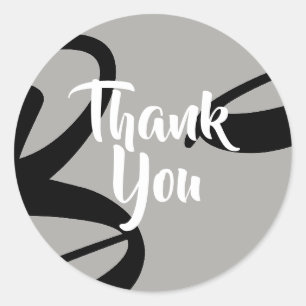 Sticker Rond Abstrait moderne Motif gris et Merci noir