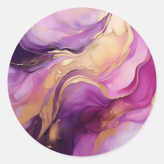Sticker Rond Abstrait moderne violet or (Devant)