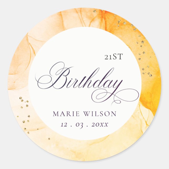 Sticker Rond Abstrait Pastel Jaune Orange Quel Âge Anniversaire (Devant)