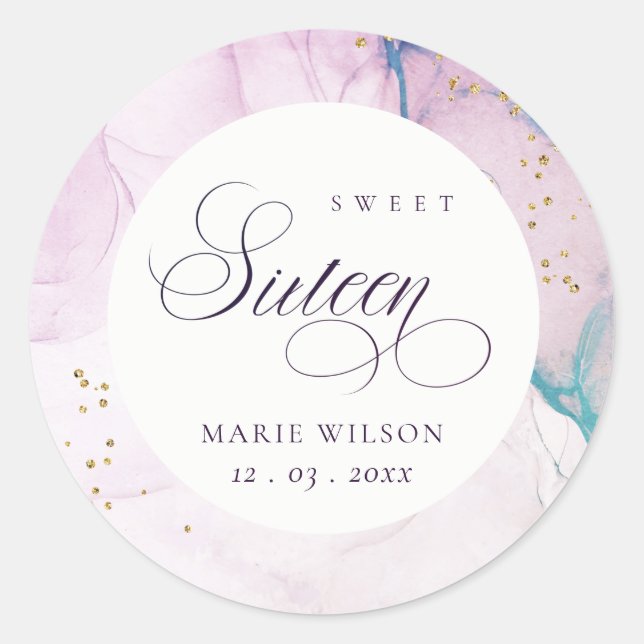 Sticker Rond Abstrait Pastel Purple Blue Turquoise Sweet 16 Ann (Devant)
