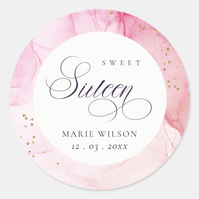 Sticker Rond Abstrait Pastel rose pourpre doux 16 Anniversaire (Devant)