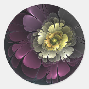 Sticker Rond Abstrait Purpur moderne Khaki Gris Fleur fractale 