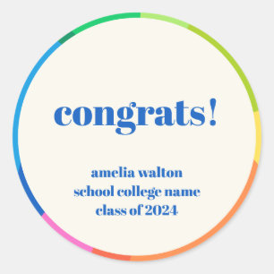 Sticker Rond Abstrait Rainbow Custom Graduation Félicitations