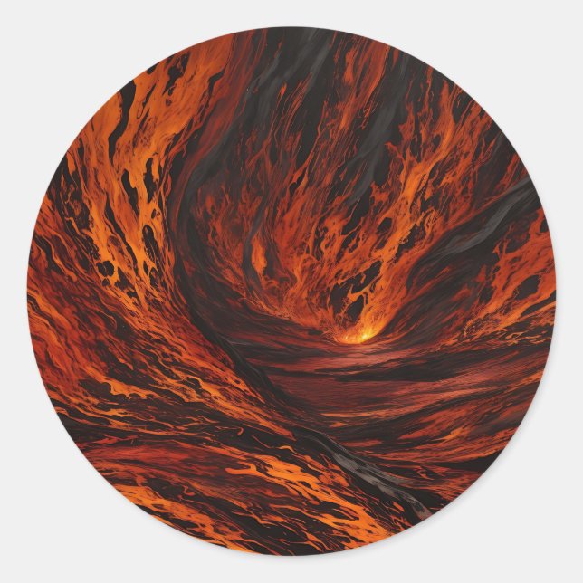 Sticker Rond Abstrait volcanique de flux de feu (Devant)
