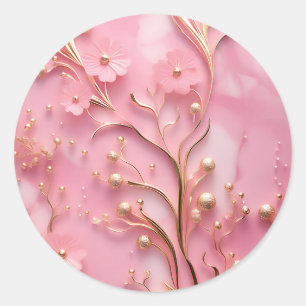 Sticker Rond Accents or en marbre rose élégant