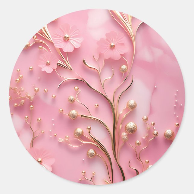 Sticker Rond Accents or en marbre rose élégant (Devant)