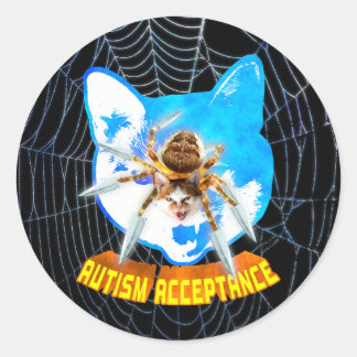 Sticker Rond Acceptation de l'autisme Chat Araignée Lame en col