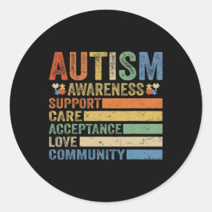 Sticker Rond Acceptation de l'autisme, soutien et soins pour le