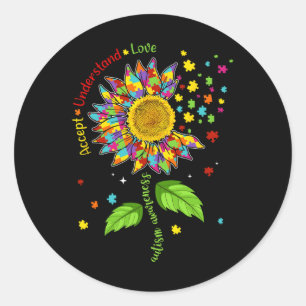 Sticker Rond Accepter Comprendre la Sensibilisation sur l'autis