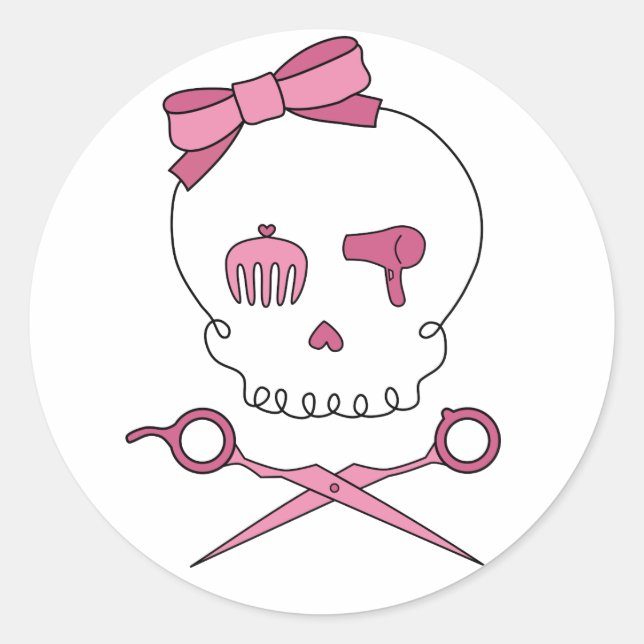 Sticker Rond Accessoire pour cheveux Skull & Ciseaux Crossbones (Devant)