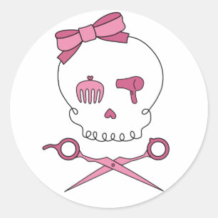 Sticker Rond Accessoire pour cheveux Skull & Ciseaux Crossbones