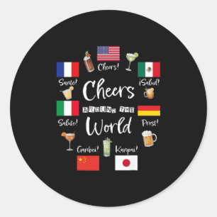 Sticker Rond Acclamations autour du monde Vacances Boire Drôle