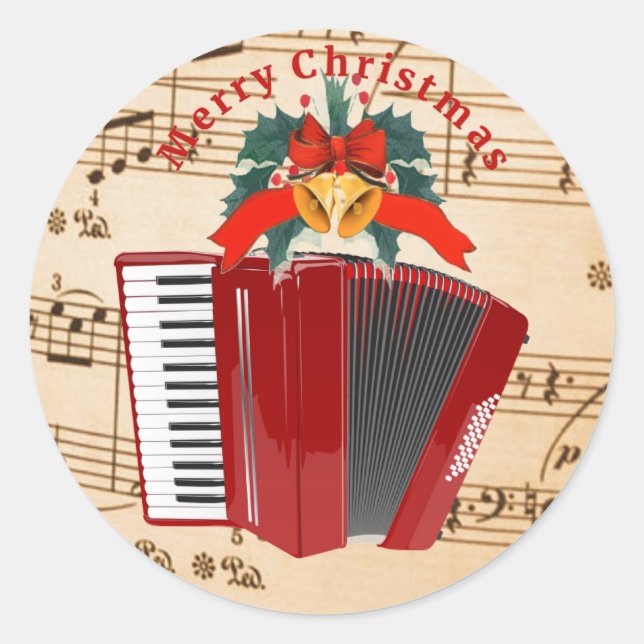 Sticker Rond Accordéon Musique, Design de Noël, (Devant)