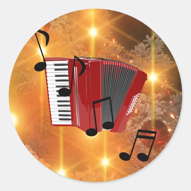 Sticker Rond Accordéon rouge avec notes musicales (Devant)