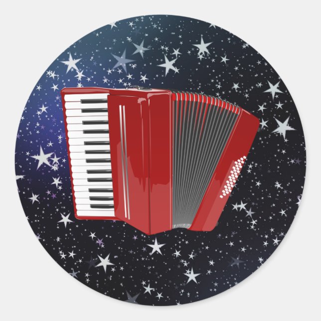 Sticker Rond Accordéon rouge sur Starry Sky,  (Devant)