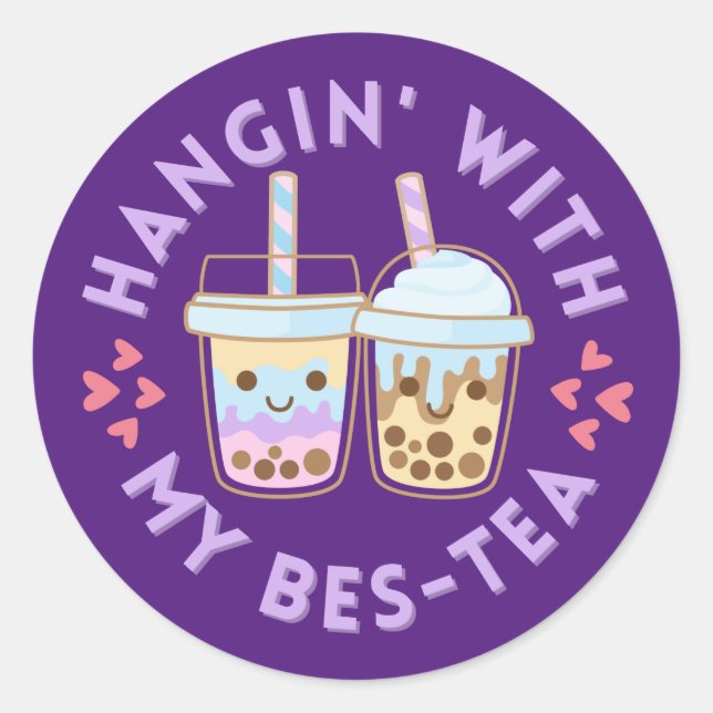 Sticker Rond Accroche-Toi Avec Mon Bes-Tea ! T-shirt (Devant)