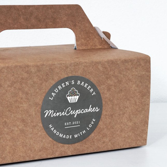 Sticker Rond Accueil Boulangerie Logo Cupcakes Maison Chalkboar (Créateur téléchargé)